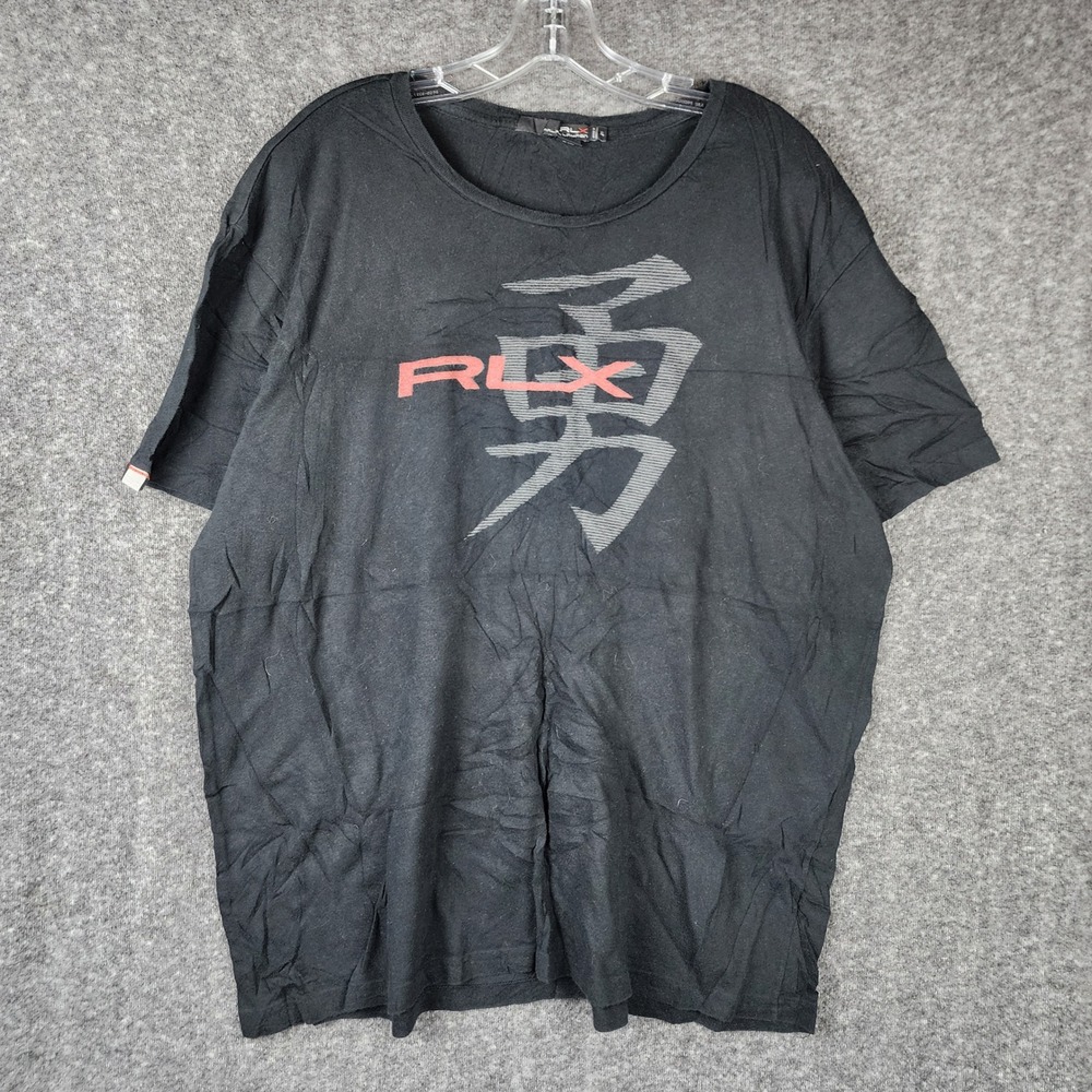 Ralph Lauren RLX T-Shirt Mens XL Black Kanji Graphic Logo Short Sleeve Tee